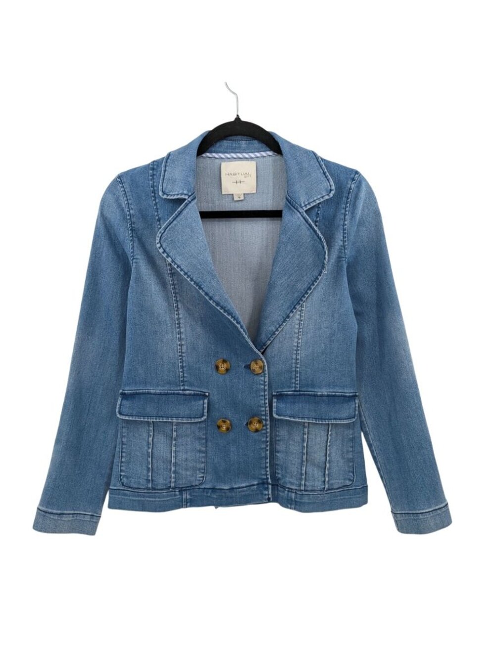 Habitual Girl Denim‎ Blazer Jacket Tailored Stretch Minimalist Preppy Casual 16